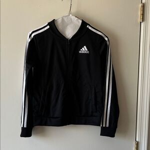 adidas Kids Black Jacket with White Stripes